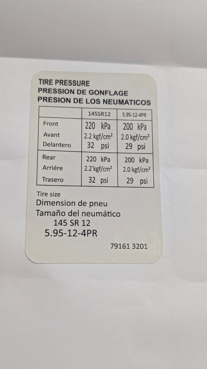 Suzuki Khyber tyre pressure sticker